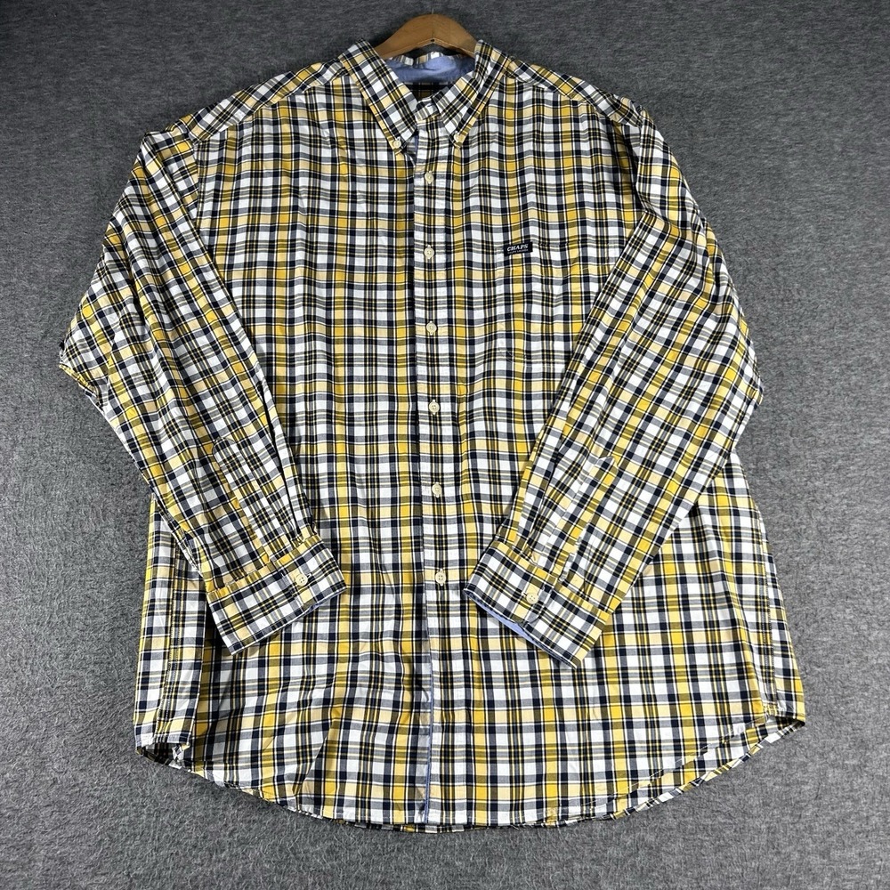 Chaps Ralph Lauren Shirt Men Size 2XL Yellow Plaid Button Down Preppy Office